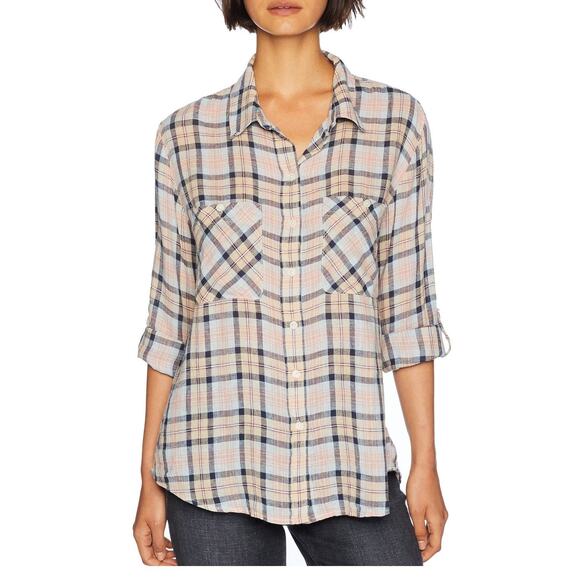 Sanctuary Plaid Steady Linen Blend Boyfriend Shirt Women's Size X-Small XS - Picture 1 of 8